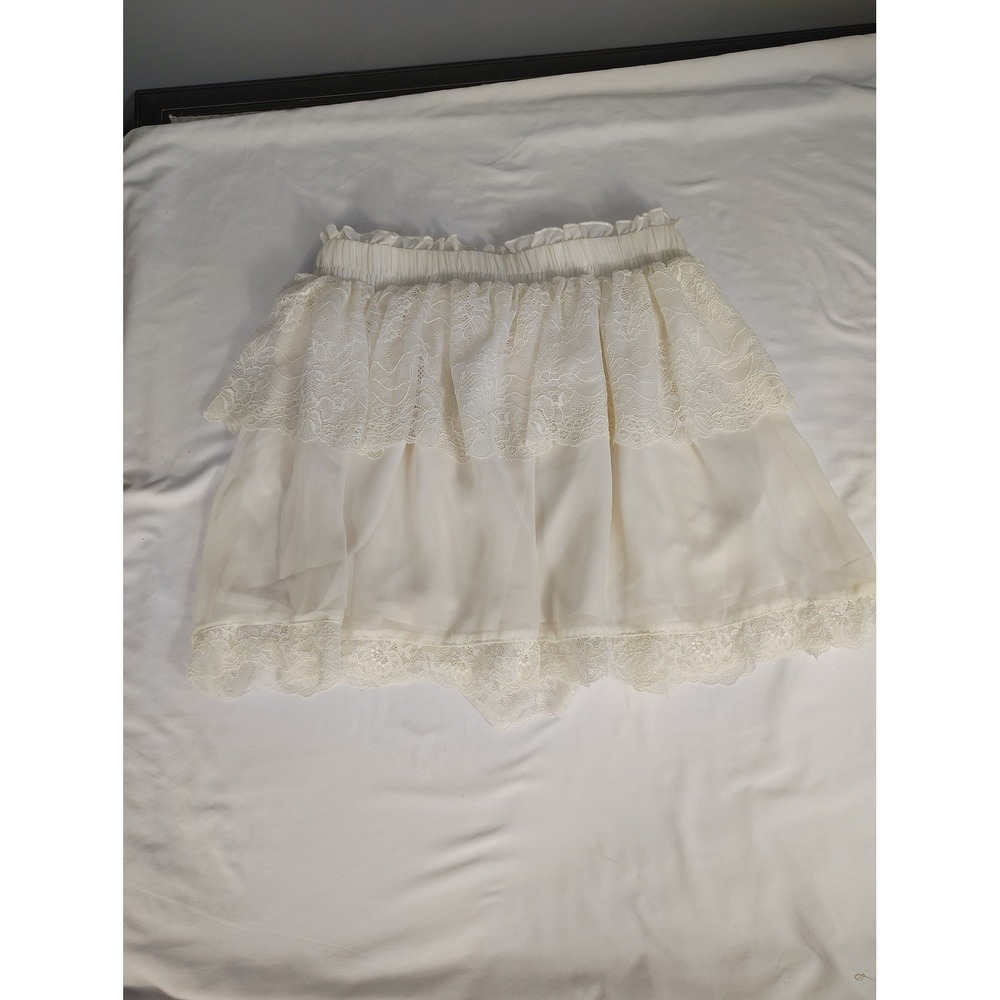 Francescas Ivory Lace Tiered Mini Skirt Smocked Waist Boho NWT Large FCFBW8351-